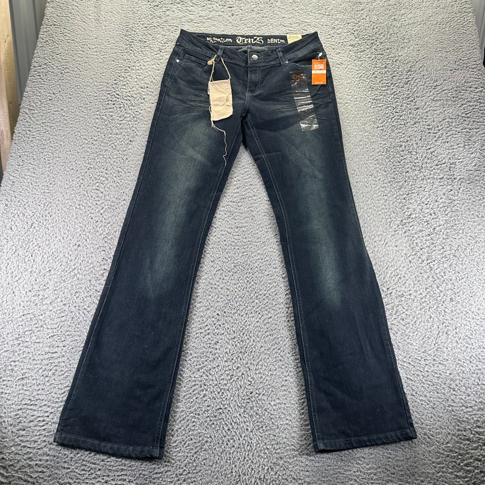 Ten25 Jeans Womens 12 Blue Cotton Denim Bootcut Workwear Dark Wash Faded Stretch